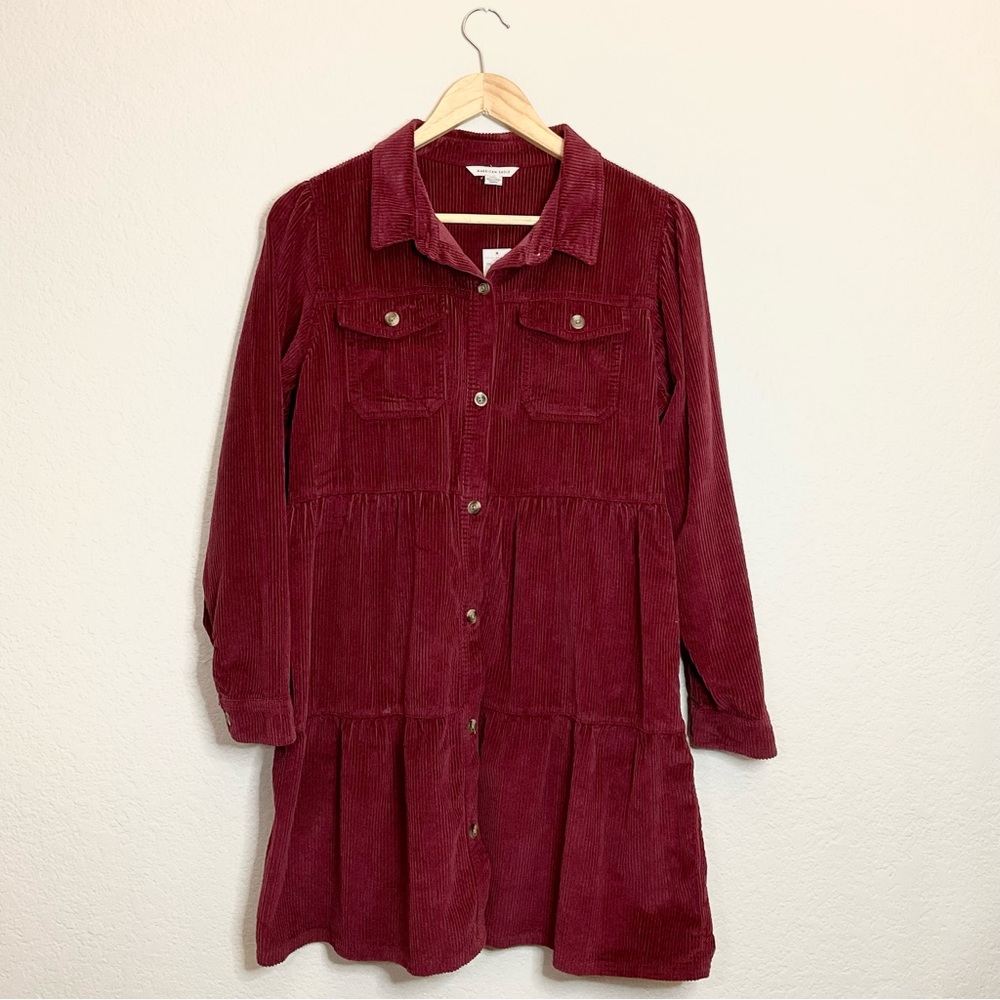 NWT AE Corduroy Button-Up Babydoll Shirt Dress Size M